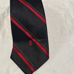 Yves Saint Laurent Black Tie with Red Stripes